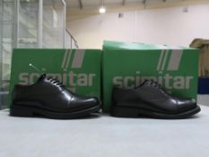 * Two pairs of new/boxed Scimitar Black Leather Capped Oxford Cadet Shoes (one size 4, the other