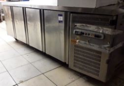 Stainless steel 4 door counter refrigerator – approx. 10ft in length