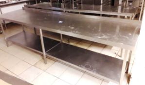 Two Stainless steel tables – each approx 10ft (L) x 2.5ft (W)