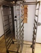 Two Mobile stainless steel tray racks