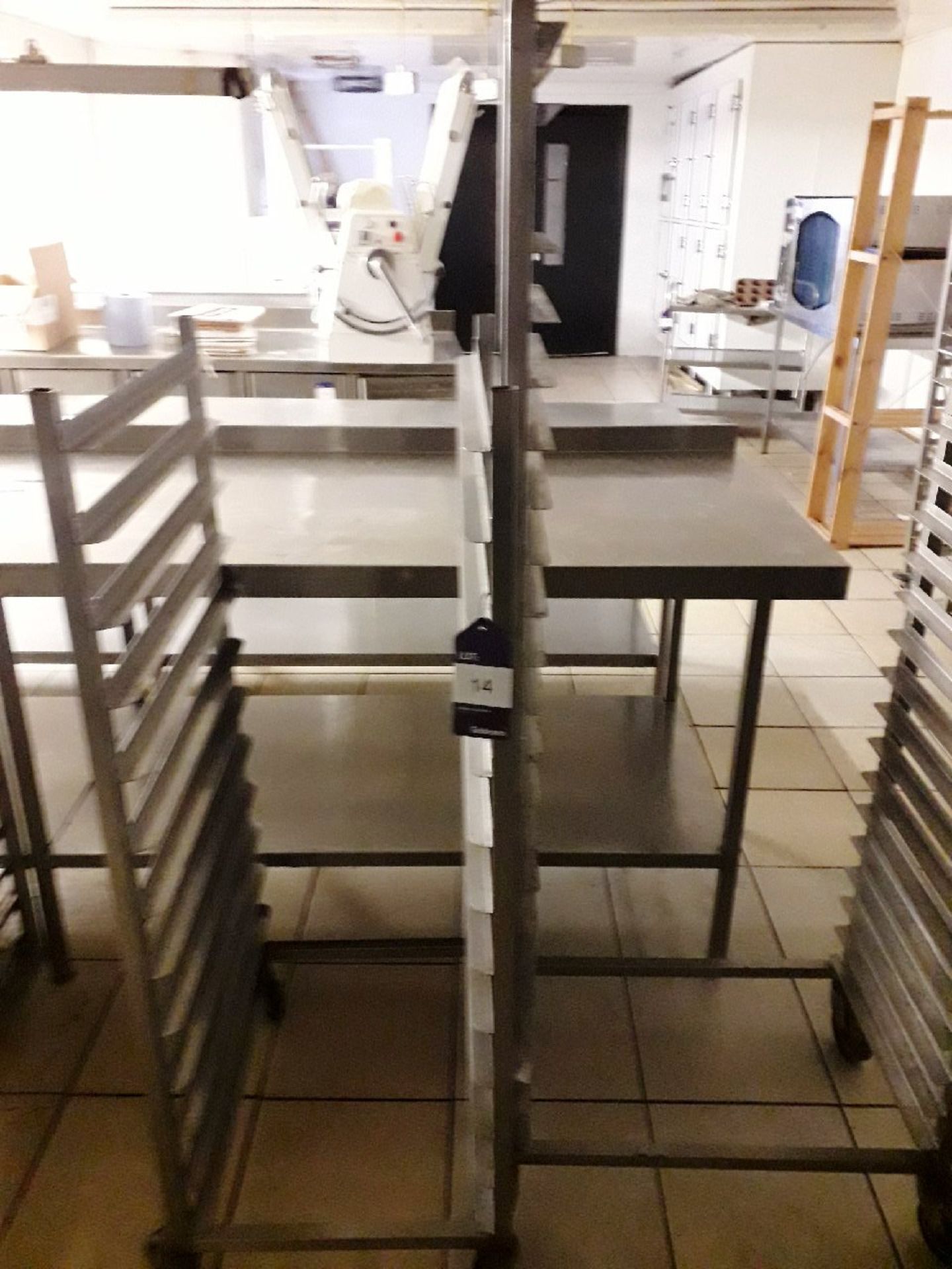 Two Mobile stainless steel tray racks (one rack has been cut down in height) - Image 3 of 3