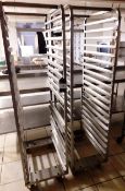 Two Mobile stainless steel tray racks