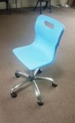 30 Blue wheeled classroom chairs (primary) located at Appleton Academy, Wyke