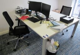 Twin station workstation, white on steel framed legs, 2 x 3 drawer under desk pedestals, 1800mm x