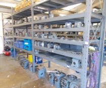 Large quantity of gearboxes, and associated items to racking