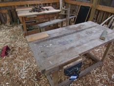 6 various wood working benches and 3 shaving horses