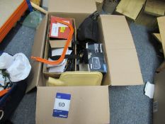 Box of cameras etc, including Panasonic HC-V210 Video Camera and Fujifilm Fine Pix S 6500