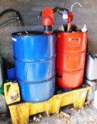 2 x 220L Steel Drums and contents with 2 Barrel Pumps and a Plastic Bund Pallet