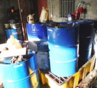 3 x 220L Steel Drums and contents with 3 Barrel Pumps and a Plastic Bund Pallet