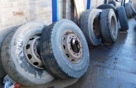 Approximately 20 Heavy Commercial Wheels fitted with used tyres, quantity of assorted used tyres and