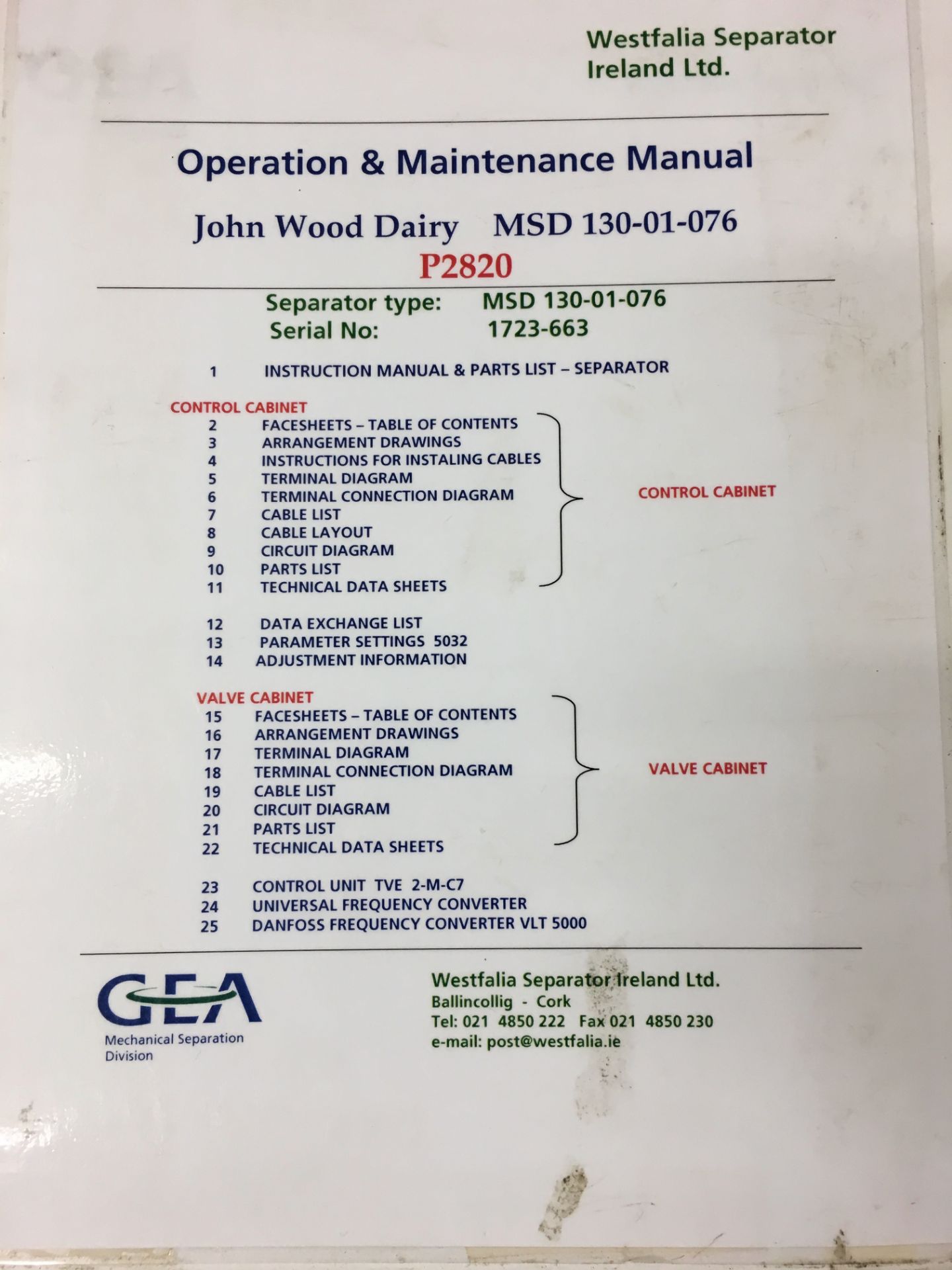 * 2004 Gea Westfalia MSD 130-01-07 Separator and Control Panel (Capacity c 20,000 Litres Per Hour) - Image 8 of 9