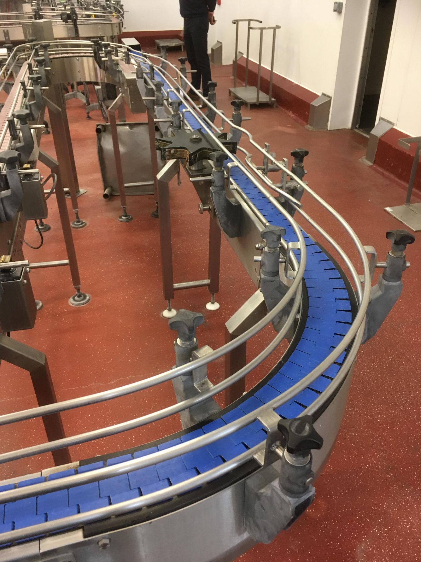 * L-Shaped Blue Acrylic Slat Belt Conveyor approx 9M total length with Rotating Guide. Please note - Image 2 of 3