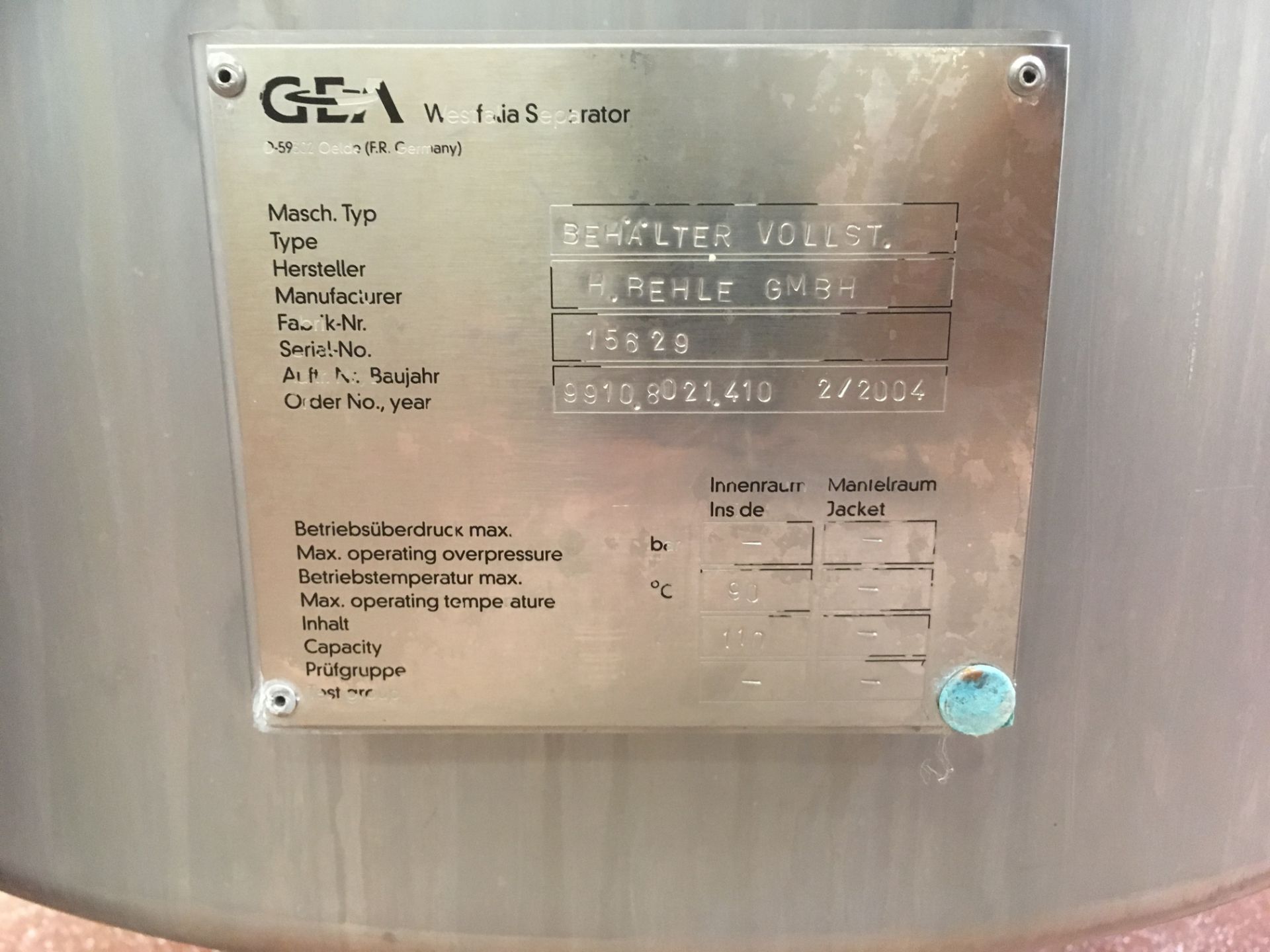 * 2004 Gea Westfalia MSD 130-01-07 Separator and Control Panel (Capacity c 20,000 Litres Per Hour) - Image 4 of 9