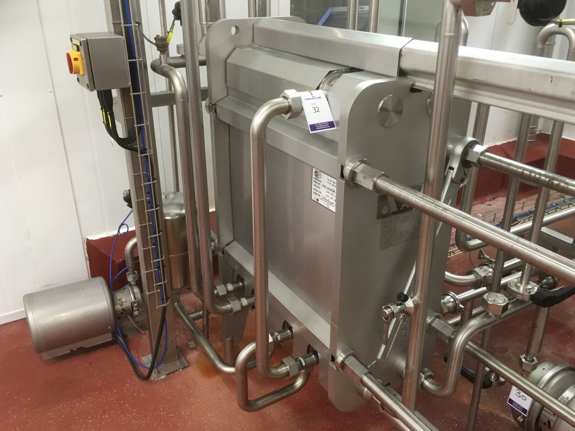 * 2003 APV Type H17 Plate Type Cream Pasteuriser with APV Pump & 3 APV Valves (2 at high level),