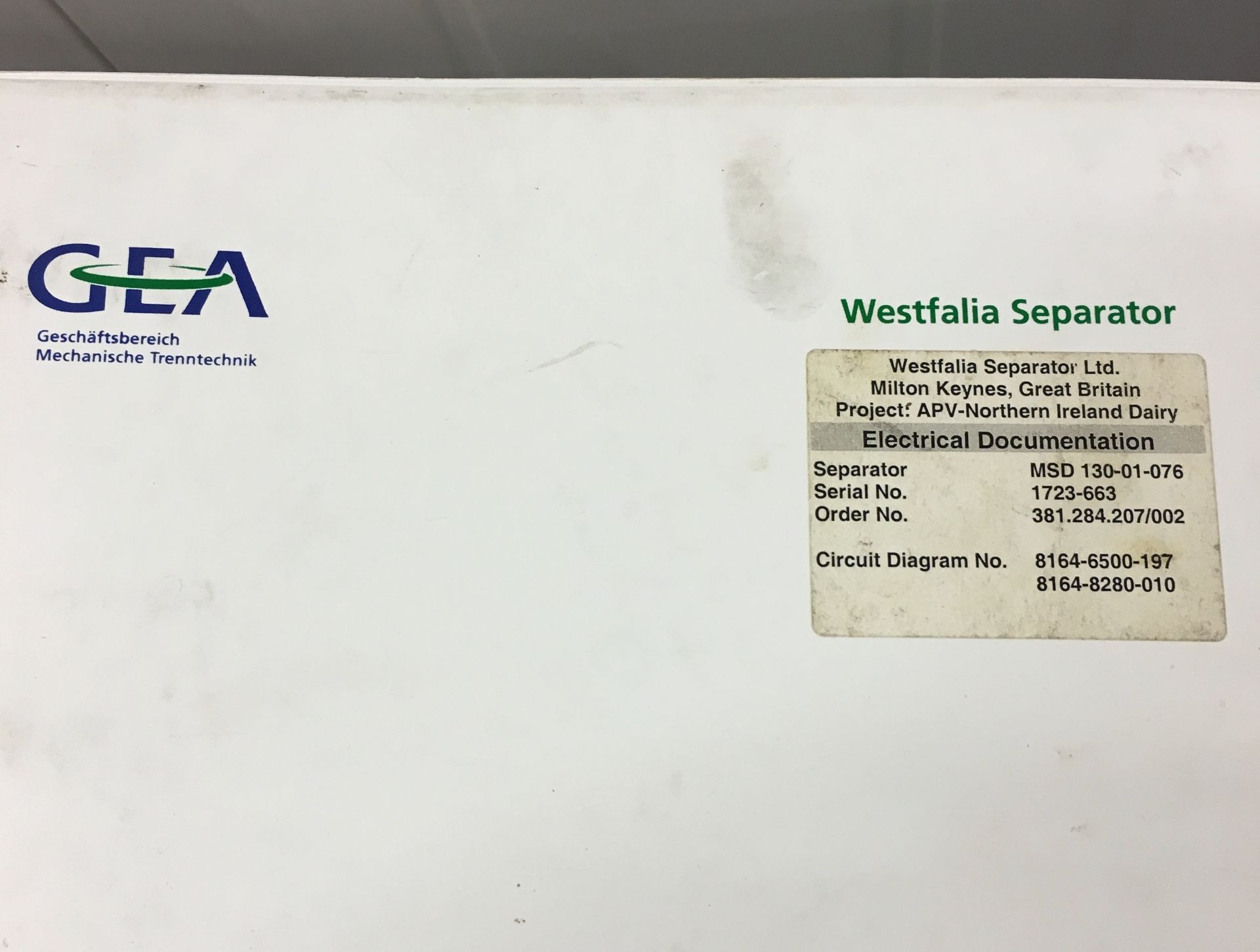 * 2004 Gea Westfalia MSD 130-01-07 Separator and Control Panel (Capacity c 20,000 Litres Per Hour) - Image 6 of 9