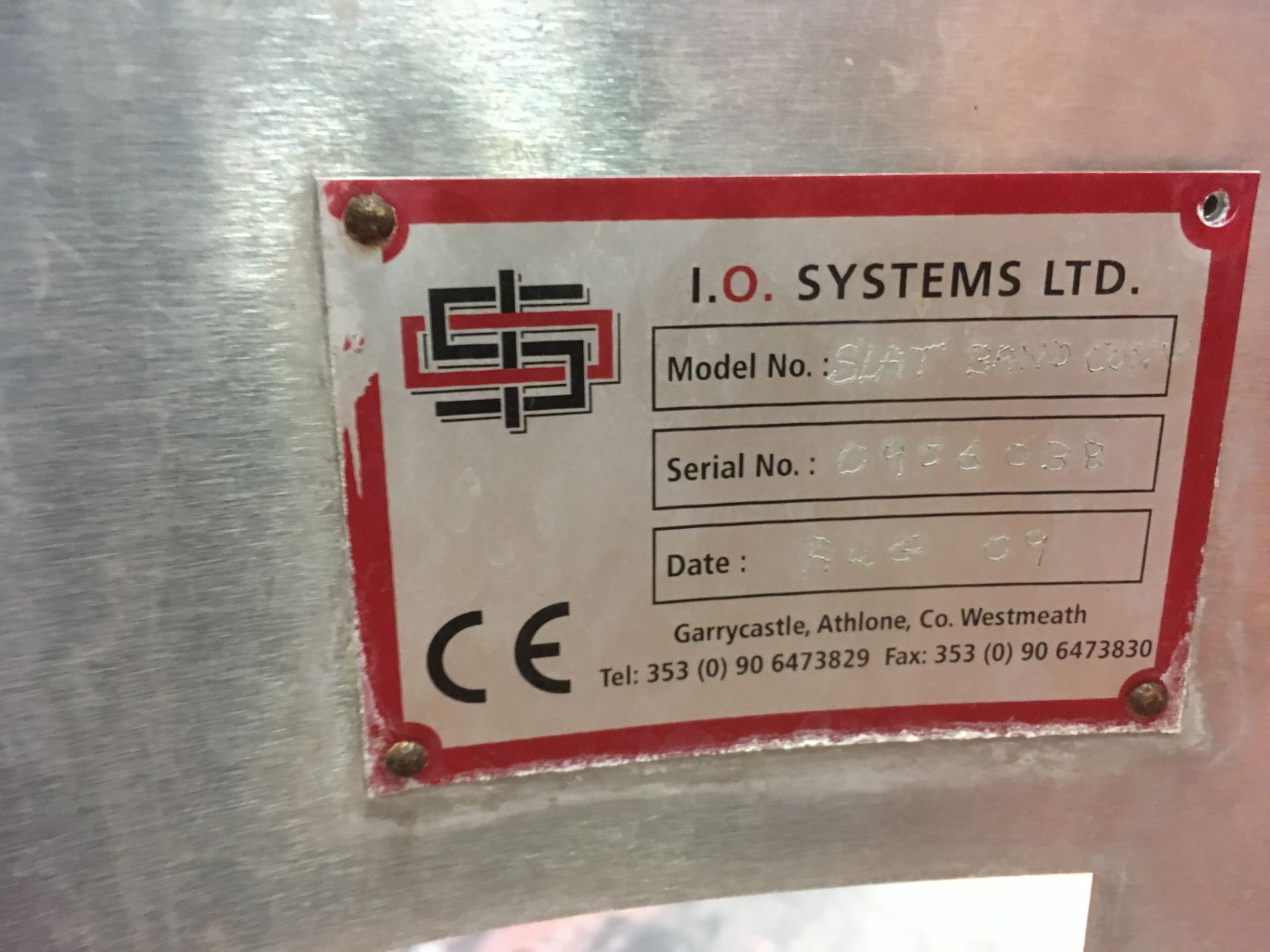 * 2009 IO Systems Acrylic Slat Band Conveyor s/n 090603R with SEW Drive approx 8m total length. - Image 2 of 3