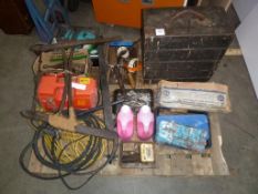 A Pallet to contain a Pressure Washer, Woodworking Tools, a Parkside Combination Cutter etc.