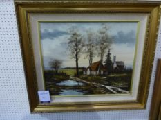 A Framed Oil Painting of a House in the Countryside signed J. B. Schumann (59.5cm x 49.5cm) (est £