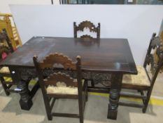 * A Heavy and Substantial Table with Four Chairs and Tapestry covered Cushioned Seats (Table H74cm