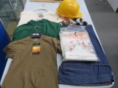 * Four coloured Hard Hats, two coloured T-shirts, Set of Thermal Underwear, Display Box containing
