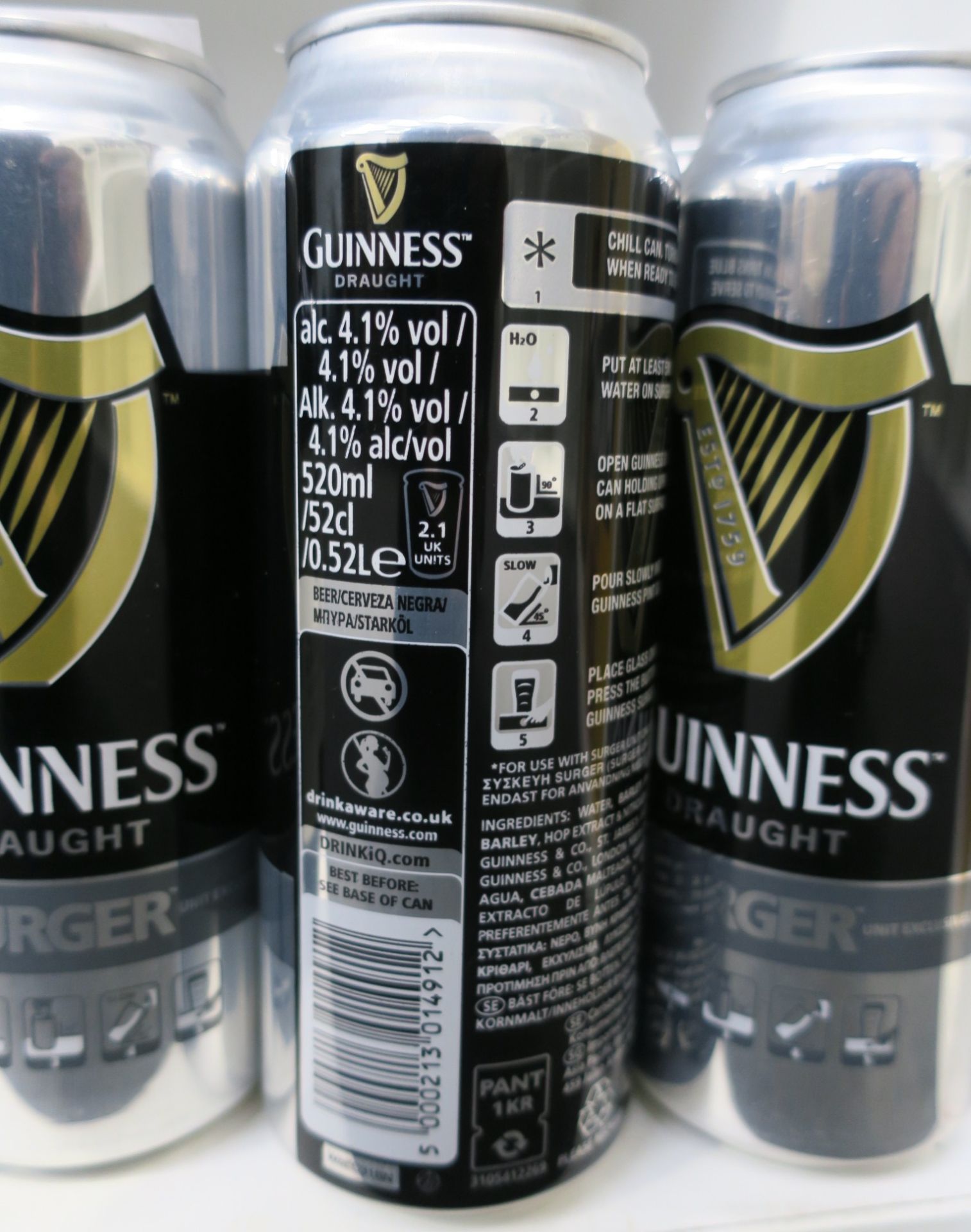 * Twelve cans of John Smith's Extra Smooth Yorkshire Ale 44cl 3.6% Vol, thirteen cans of Guinness - Image 7 of 7