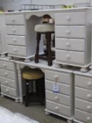* A Victorian Style White Painted Kneehole Dressing Table with eight drawers, a smaller similar