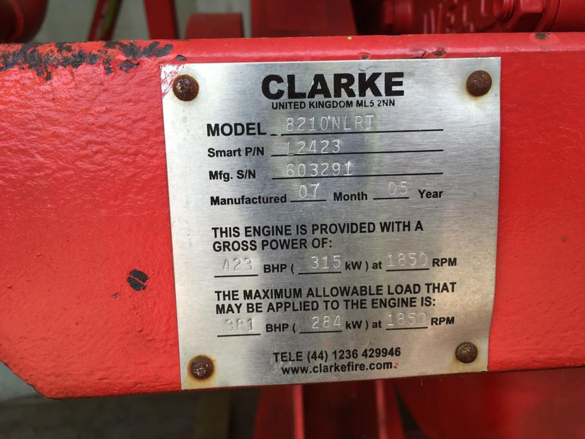 * Iveco 423hp High Volume Fire Pump. A high Volume Skid Model Clarke Model 8210 NLRT Fire Pump - Image 2 of 5