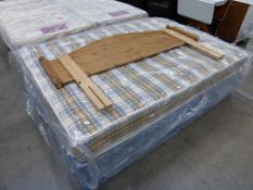 * A 4'6'' Double Divan Bed comprising two bed base sections (blue pattern) and a double Mattress (