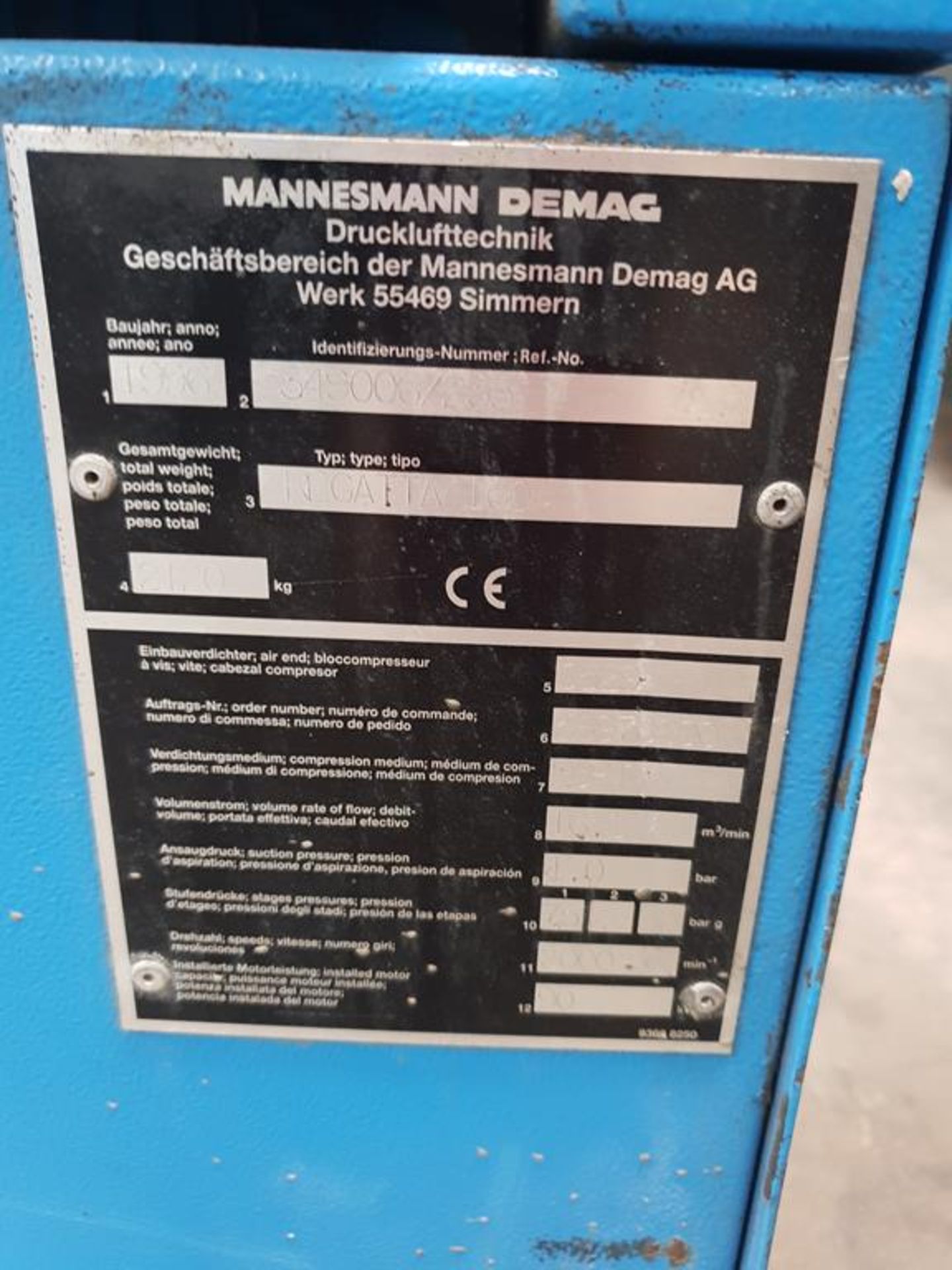 * Demag Regatta 160 Screw Compressor, YOM:1996 motor power: 90 kW, pressure: 7.5 bar, Weight 2300Kg. - Image 7 of 7