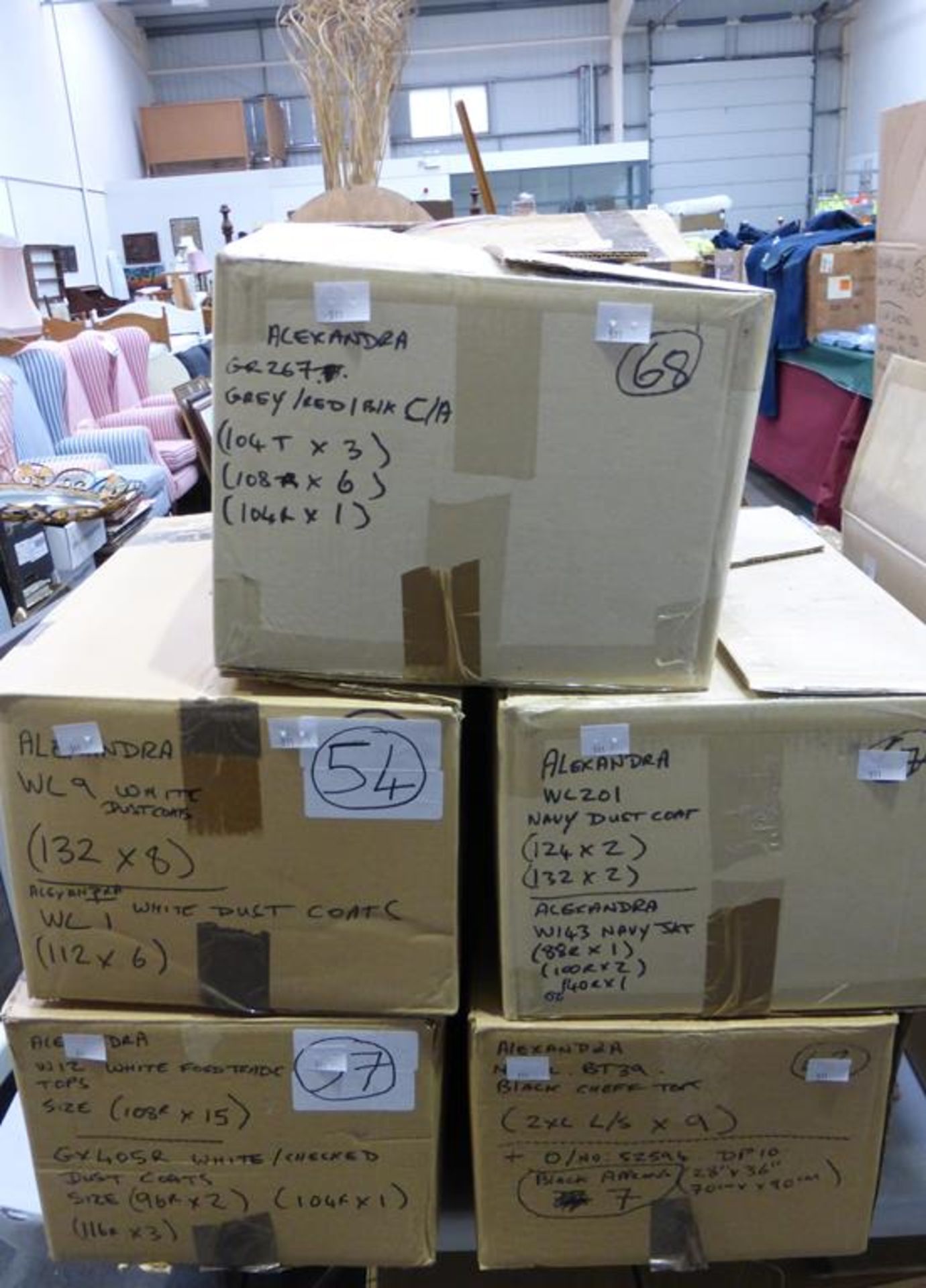* 8 X boxes of various Workwear to include Aprons, Checked Coats etc