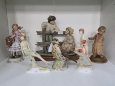 Capodimonte Figures of a Boy and Girl with Puppies, Girl with Flower Basket, Wedgwood Porcelain