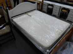 * A 4 foot 6 inch Double Bed with White Painted Headboard and slatted frame work (with Mattress) (