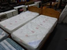 * A pair of 3 foot Single Beds with Pine Headboards and slatted framework (with Mattresses) (est £