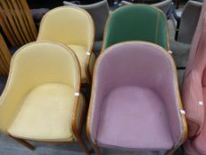 * A set of Tub Chairs with different colour upholstery and show-wood frames (est. £25-£40)