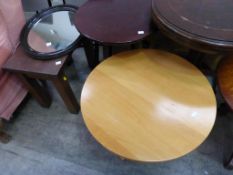 * A modern lightwood low circular pedestal Table, a circular and rectangular Occasional Table and