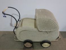 An Early Vintage Wicker Based Pram/Bassinet with White Painted, Metal Sprung Frame. The Core,