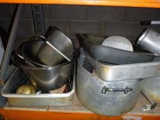 * A shelf to include, Porcelain Ware, Cooking Pots etc