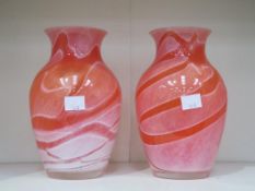 A pair of Caithness, Handcrafted in Scotland Red and White Vases (H 24cm) (2) (est £35 - £70)