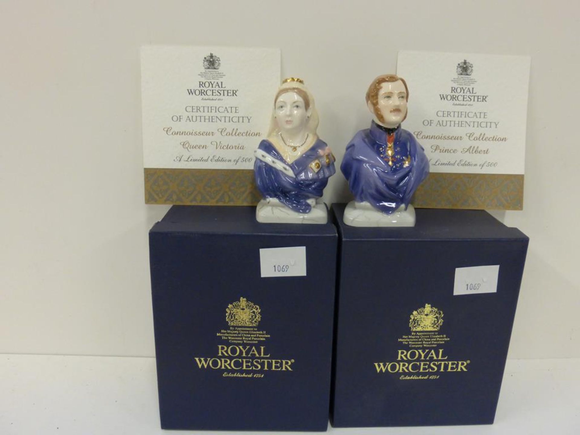 Two Royal Worcester Candle Snuffers - Queen Victoria and Prince Albert. Limited Edition of 500.