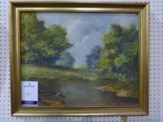A Framed Oil Painting of a Landscape signed Lewis Creighton (50cm x 40cm) (est £80-£120)