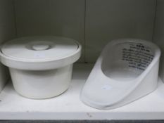 An Ironstone Commode Pot and a Vintage Ironstone Slipper Bedpan (2) (est £20-£40)