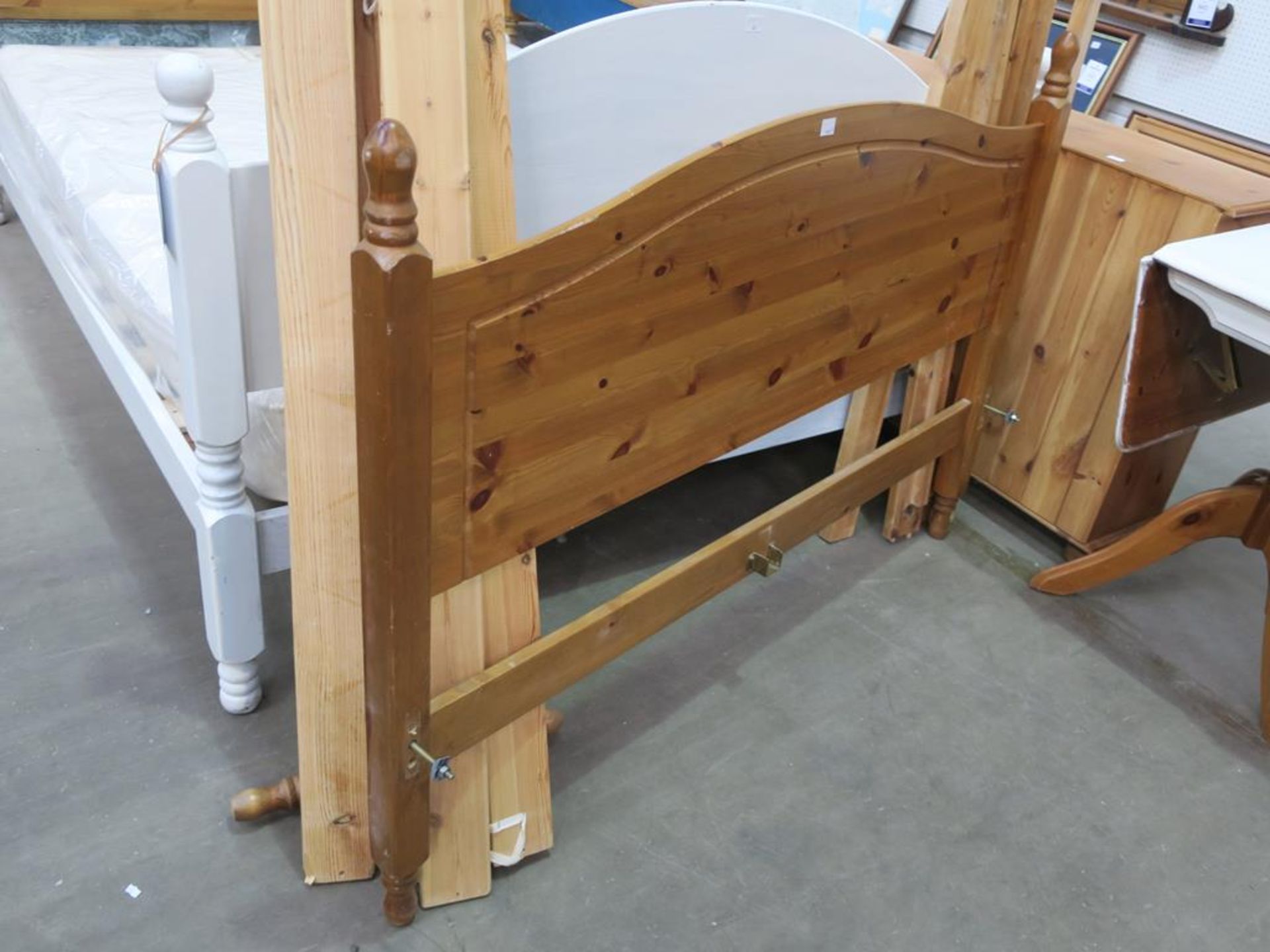 * A Pine Framed Bed (width of Headboard 145.5cm) with Slats and Central Support ( est £20-£40) - Image 2 of 4