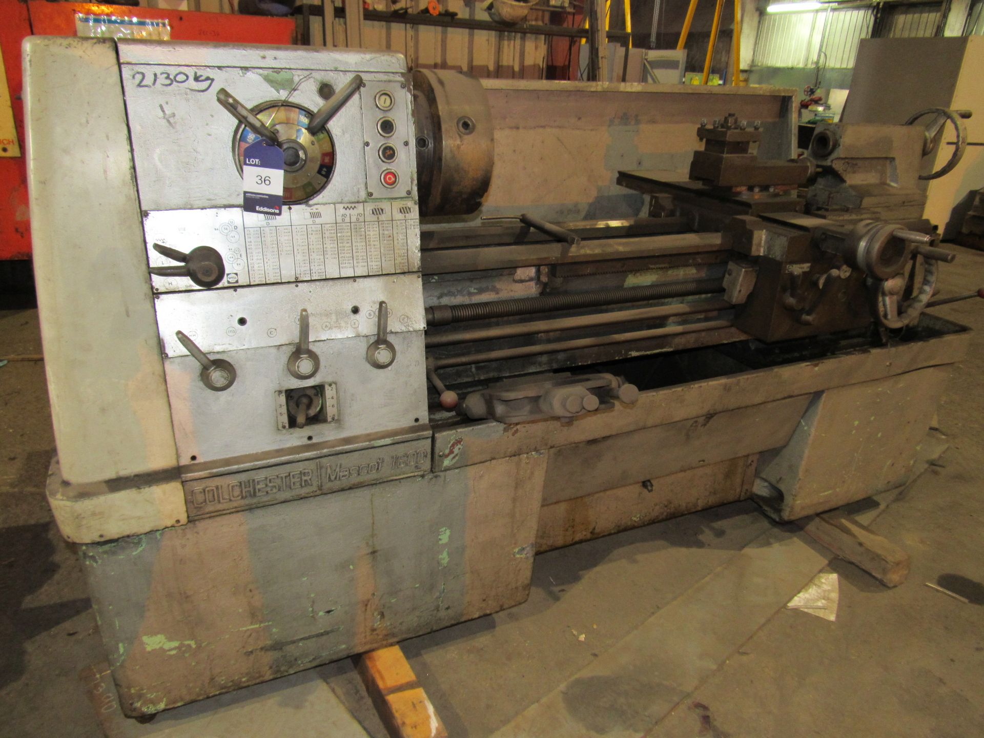 Colchester mascot 1600 lathe, comes with 3 and 4 jaw chuck and work steady. 1700mm bed, serial - Image 2 of 4