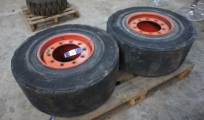 * 2 x Continental 355/65-15 Forklift Truck Tyres on Steel Rims