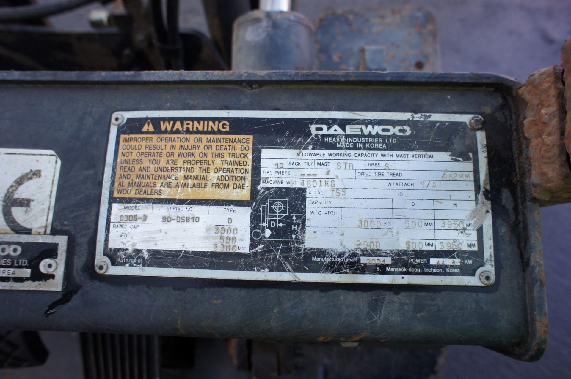 * Daewoo D305-3 Forklift Truck, diesel, duplex mast, incomplete, spares or repair, 12351 hours, - Image 7 of 7