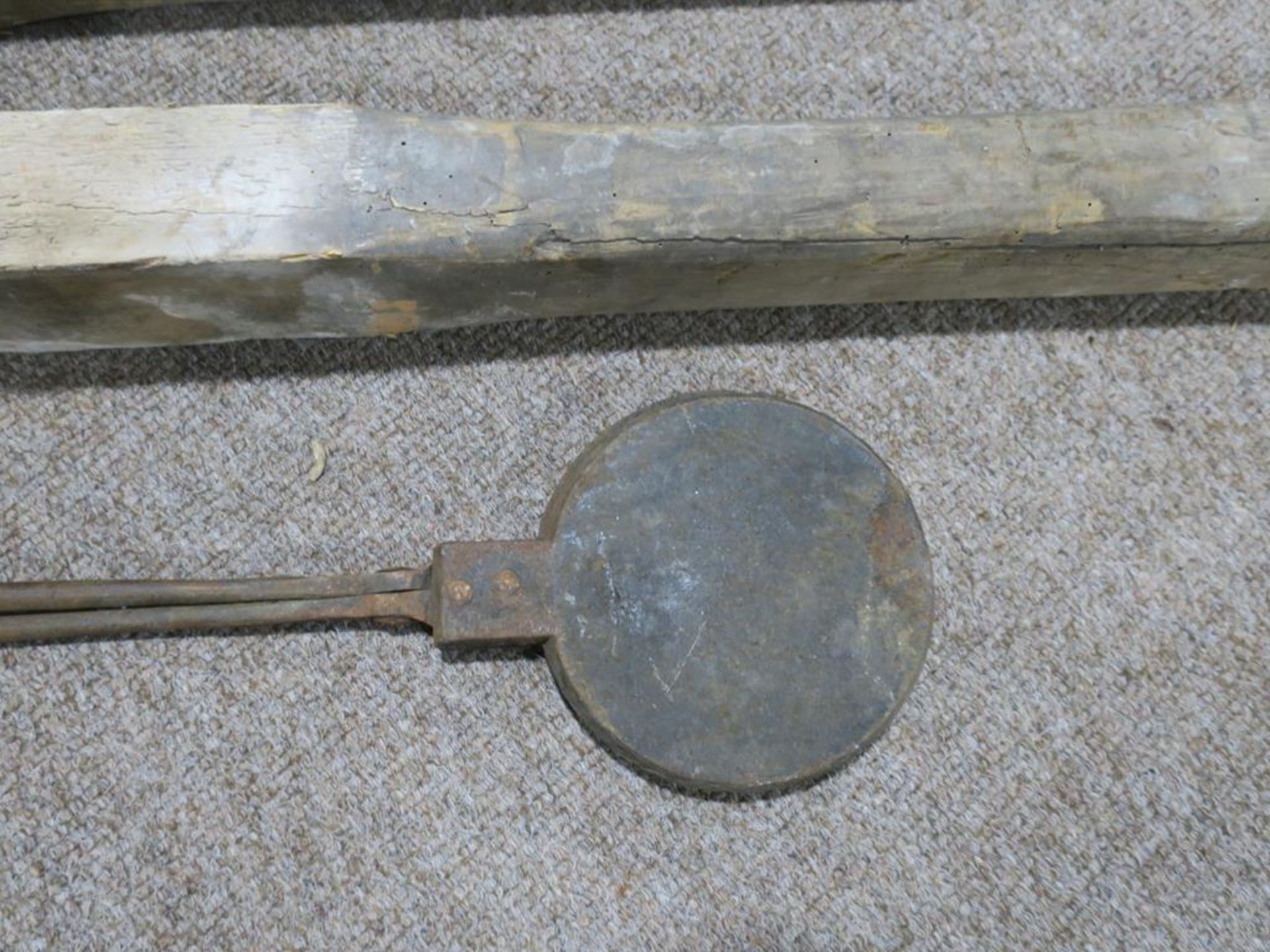 A Set of Victorian Saddle Rests together with a Metal Feed Shovel, Paraffin Lamp and long handled, - Image 5 of 6