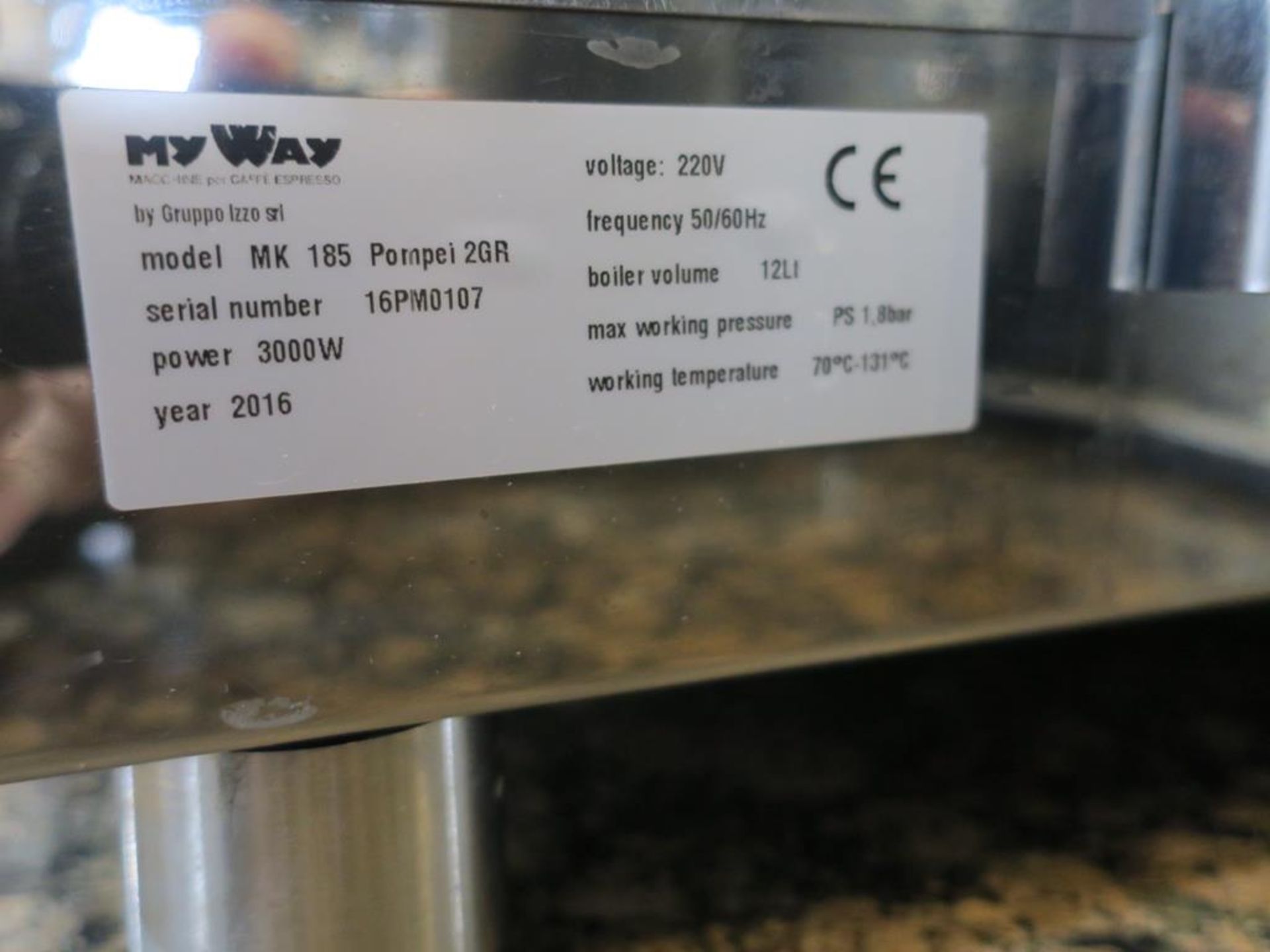 * A 'My Way' by Gruppo Izzo Coffee Machine model MK185 Pompei 2GR, serial No 16PM0107, 3000W (year - Image 2 of 12