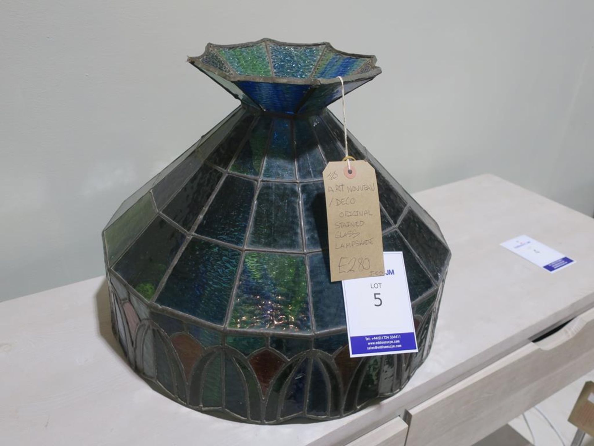 An Art Nouveau/Deco Original Stained Glass Lampshade (H 34cm, diameter of base 45cm approx) (RRP £