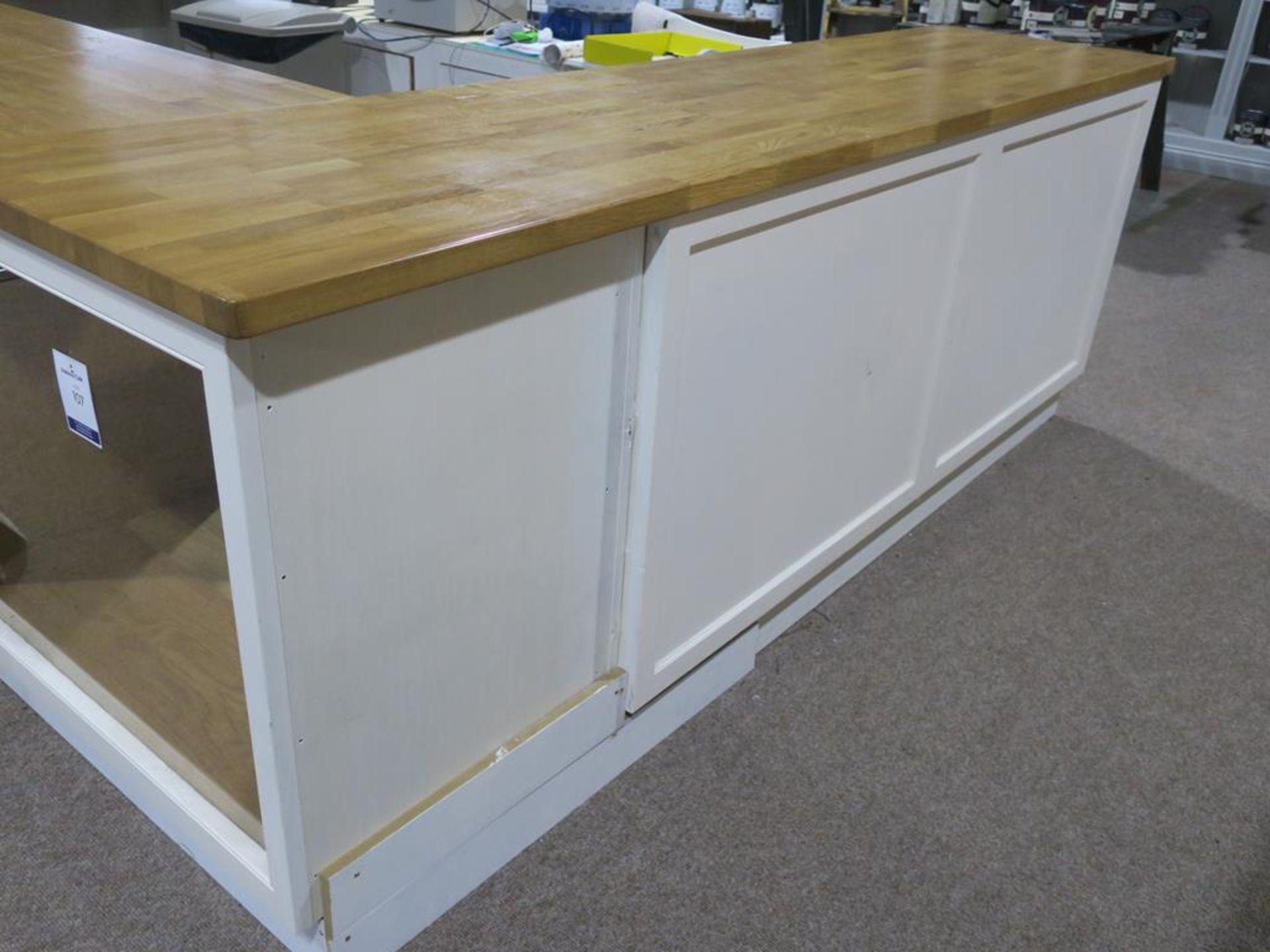 * A Large 'L' shaped Counter in two pieces, each with Block Wood Counter Tops. Large piece H 97cm, W - Image 3 of 7