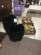 * Ten Black Extending Plastic Baskets Wheeled together with two Trays of Gold Letters (H 23.5cm x